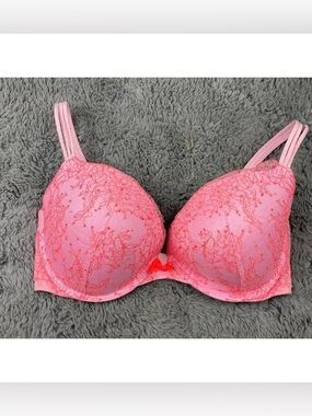 Victoria’s Secret very sexy push up pink and red lace bra with rhinestones